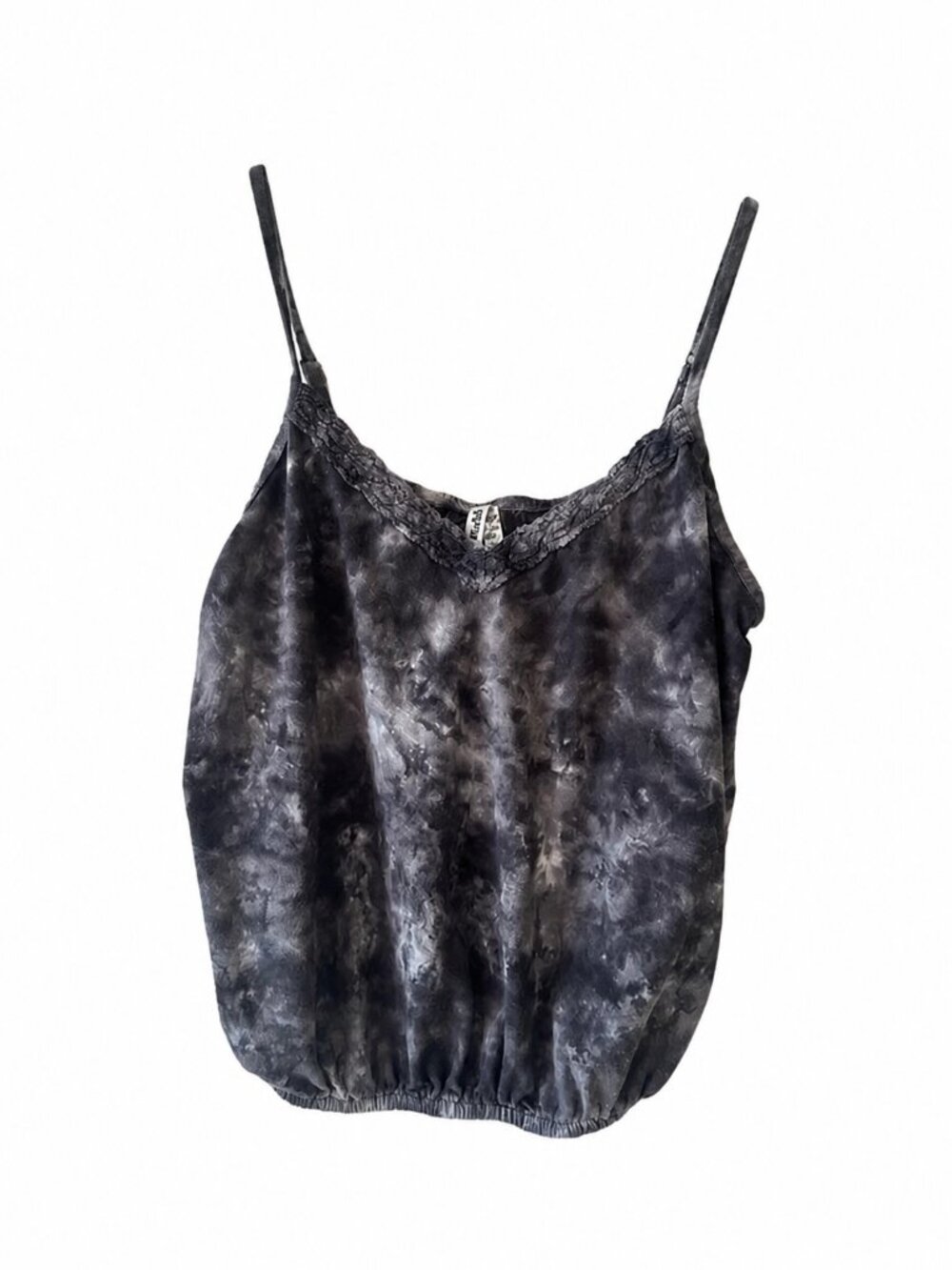 Medium Women's Tie-Dye Lace-Trim Cami Tank Top - Black/Gray
